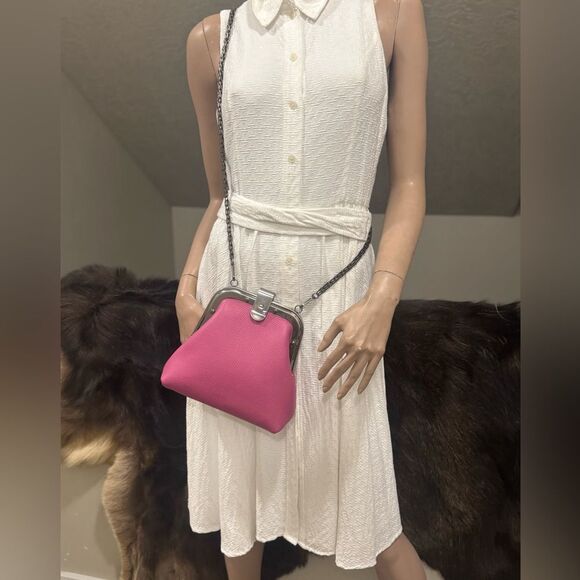 Pink Togo Calfskin Handmade Unique Rivet Frame Purse, Shoulder Bag, Crossbody - Picture 11 of 16